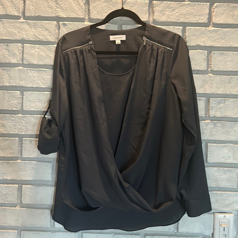 Calvin Klein grey drape from blouse with zipper detail